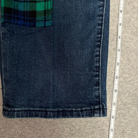 Tru Luxe Jeans slouchy boyfriend plaid flannel patches & holes 31/12p - Picture 12 of 13